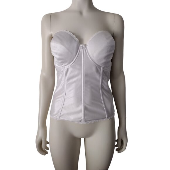 White Satin Underwire Padded Cup Longline Hourglass Bustier Corset 42C